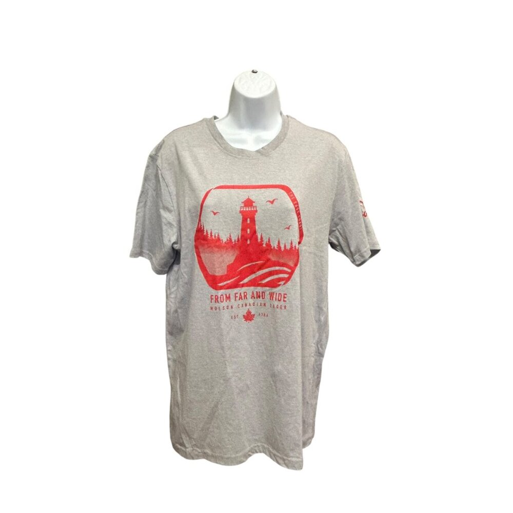 Vintage Molson Canadian "Far and Wide" Lighthouse Beer Grey T-shirt Size L
